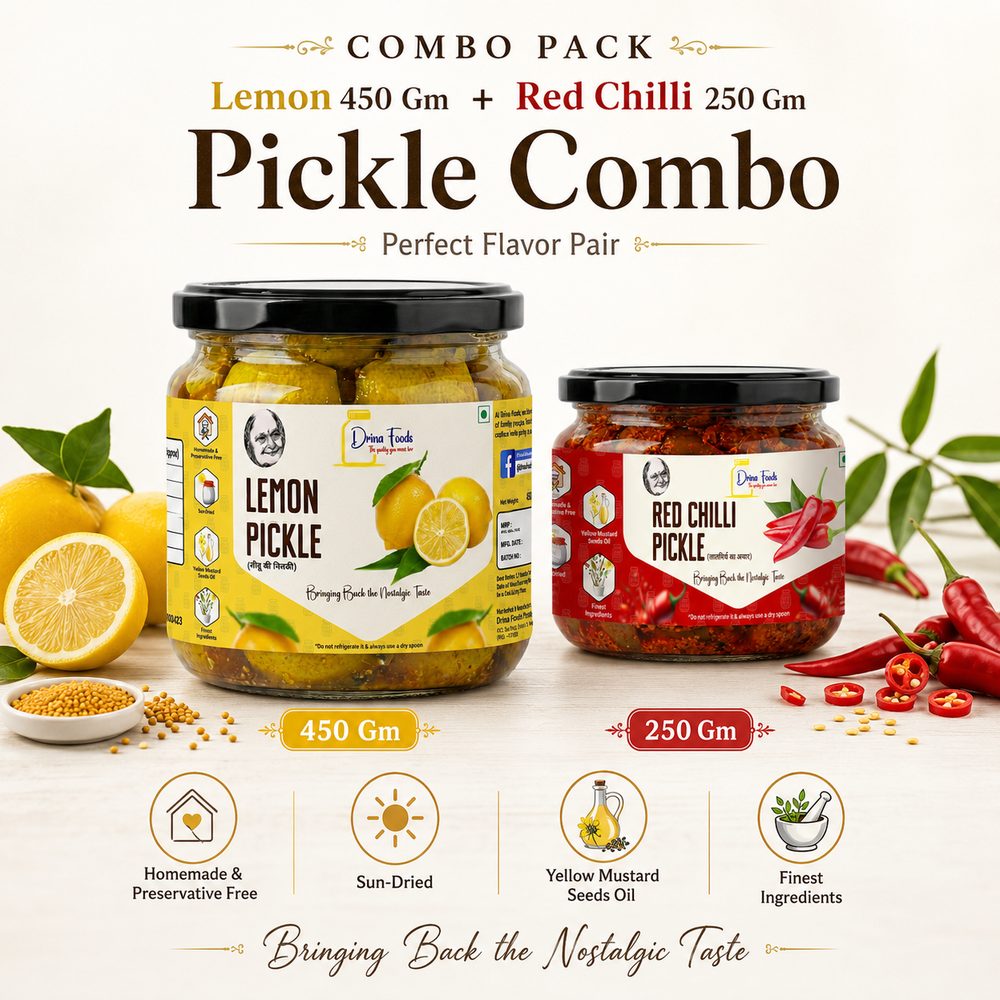 Lemon 450 Gm + Red Chilli 250 Gm Pickle Combo