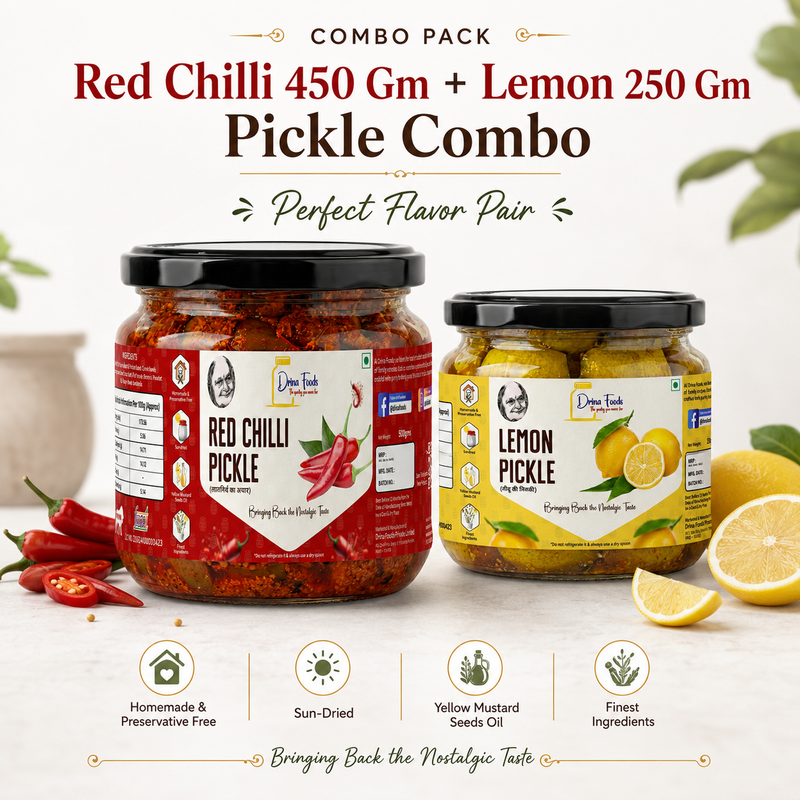 Red Chilli 450 Gm + Lemon 250 Gm Pickle Combo