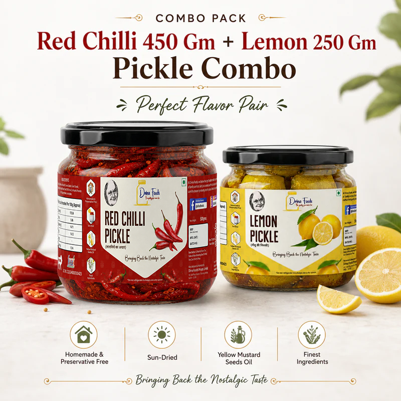 Red Chilli 450 Gm + Lemon 250 Gm Pickle Combo