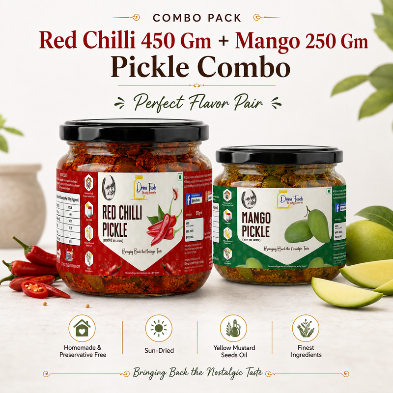 Red Chilli 450 Gm + Mango 250 Gm Pickle Combo